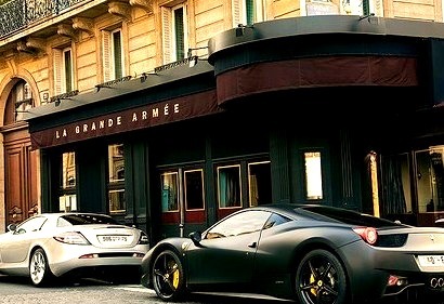 Ferrari and Mercedes On City Street