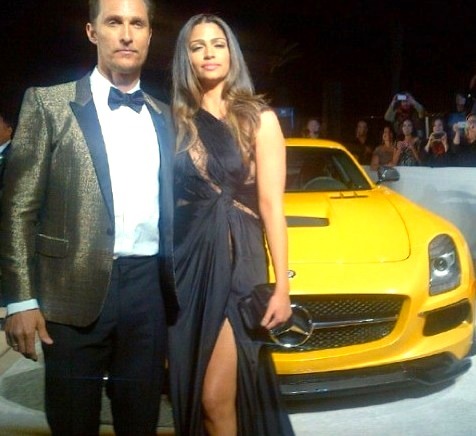 Matthew McConaughey and Camila Alves pose in front of the#SLS #AMG Black Series at the Palm Springs International Film Festival.